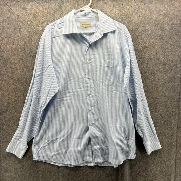 Tommy Bahama Shirt Mens 16.5 34/35 Blue Stripes Button Down Preppy Dress Casual - Picture 1 of 11